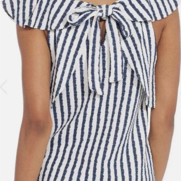 Eva Franco Keely Striped Bow Back Ruffle Top Navy Blue & White Stripe Size XS - Picture 2 of 8